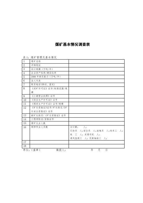煤矿基本情况调查表(doc 8页)