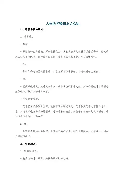 人体的呼吸知识点总结