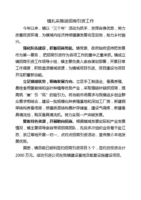 镇扎实推进招商引资工作新闻稿件