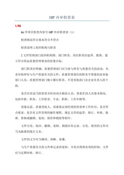 GMP内审检查表