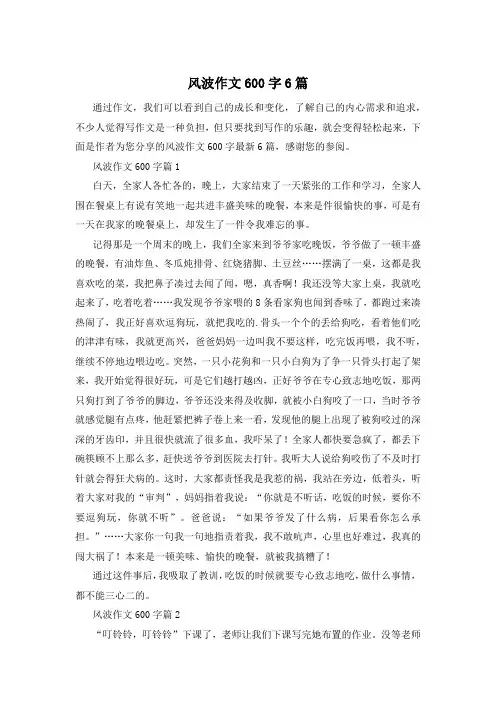 风波作文600字6篇