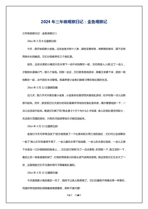 2024年三年级观察日记：金鱼观察记