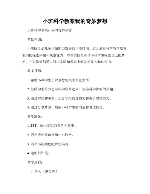 小班科学教案我的奇妙梦想