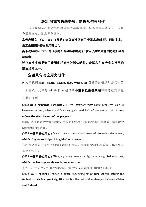高考语法专项复习定语从句与写作讲义