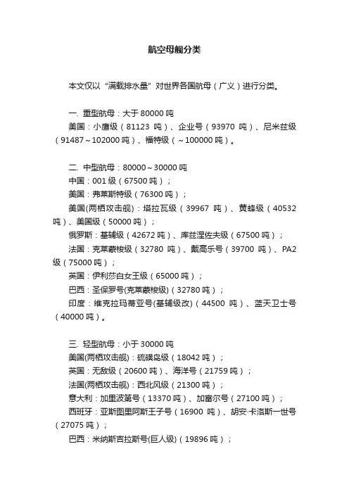 航空母舰分类