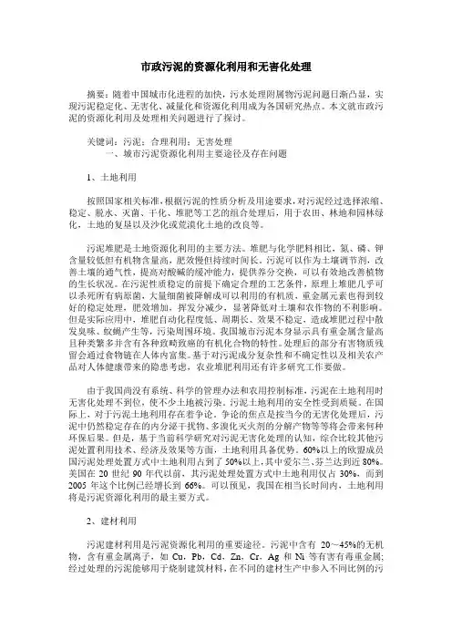 市政污泥的资源化利用和无害化处理