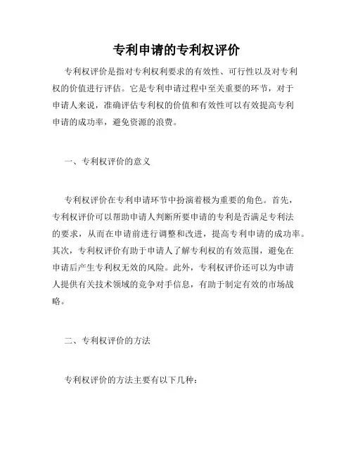 专利申请的专利权评价