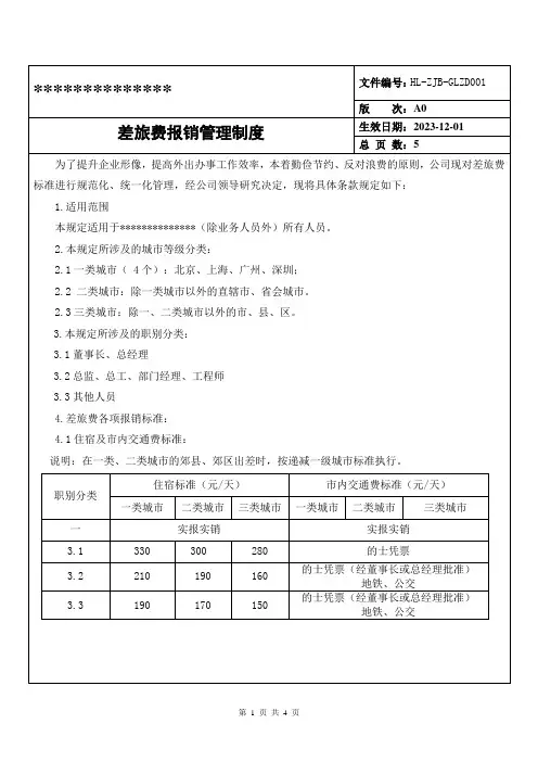 差旅费报销管理制度