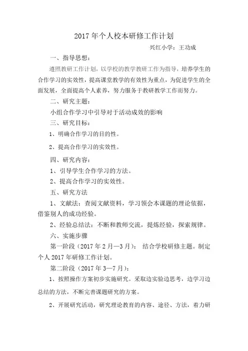 2017年个人校本研修工作计划