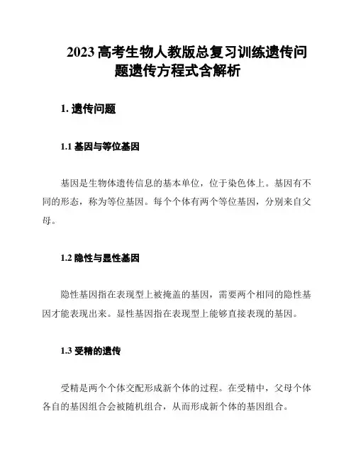 2023高考生物人教版总复习训练遗传问题遗传方程式含解析