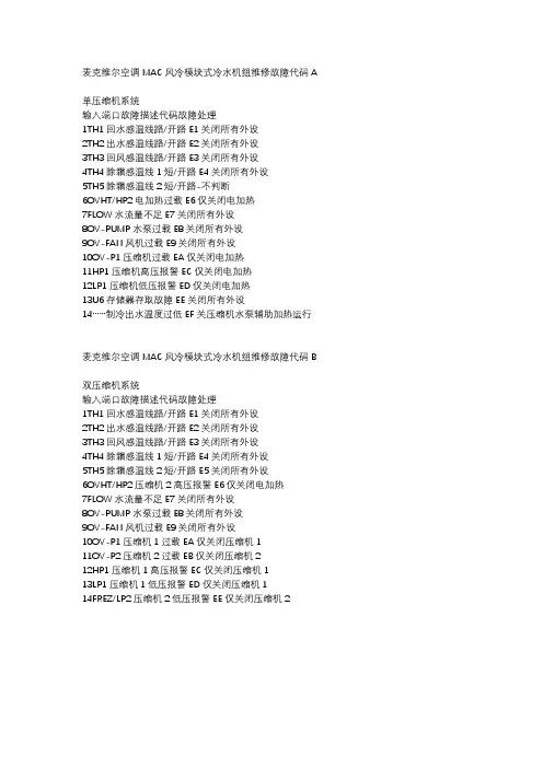 麦克维尔空调机组维修故障代码
