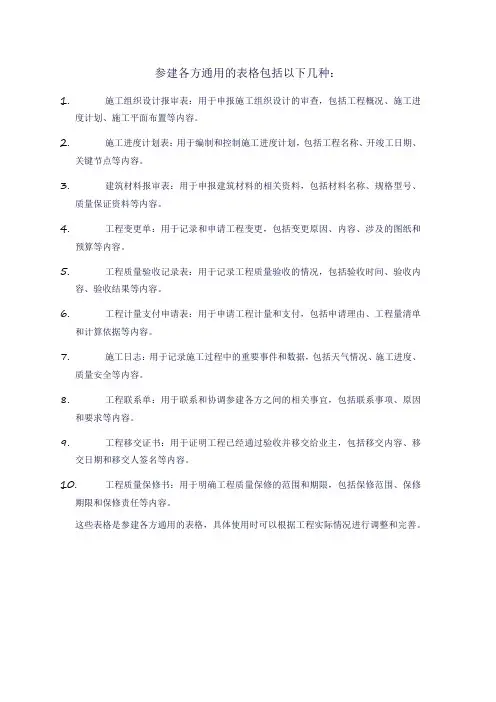参建各方通用的表格