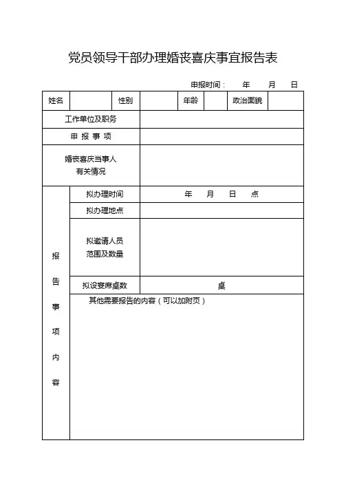 党员领导干部办理婚丧喜庆事宜报告表