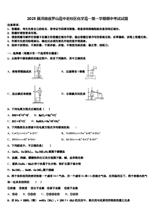 2025届河南省罗山高中老校区化学高一第一学期期中考试试题含解析
