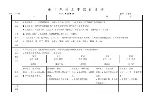 小班下学期 上下午计划 第十八周