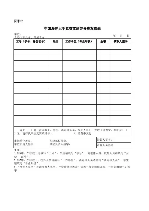 党费支出劳务费发放表