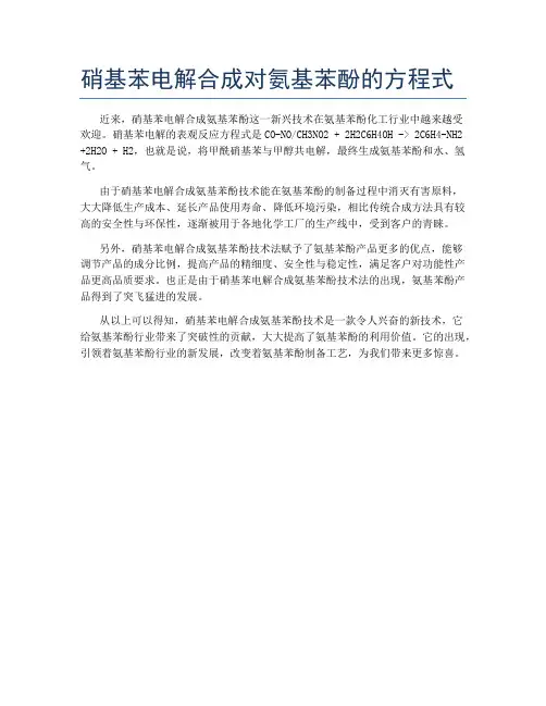 硝基苯电解合成对氨基苯酚的方程式