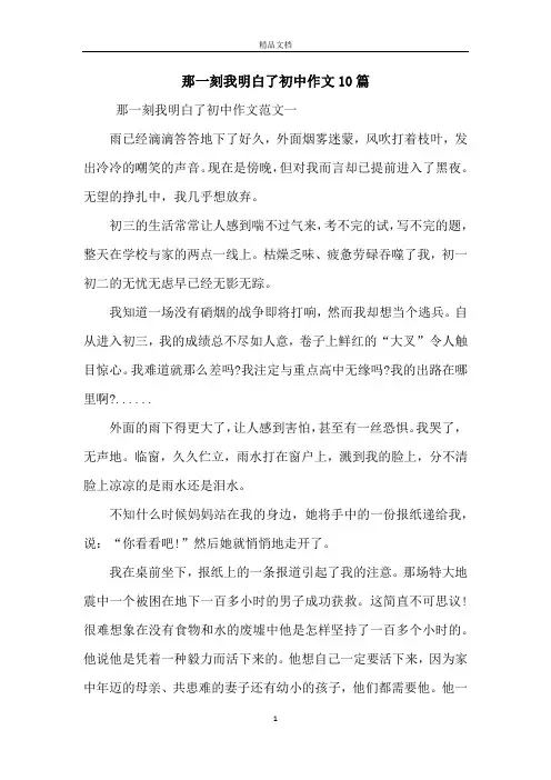 那一刻我明白了初中作文10篇