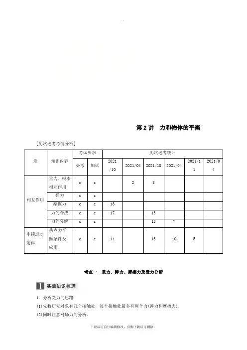 (浙江选考)2021高考物理二轮复习专题一力与运动第2讲力和物体的平衡学案