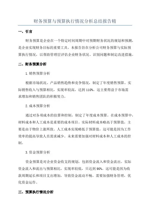 财务预算与预算执行情况分析总结报告精