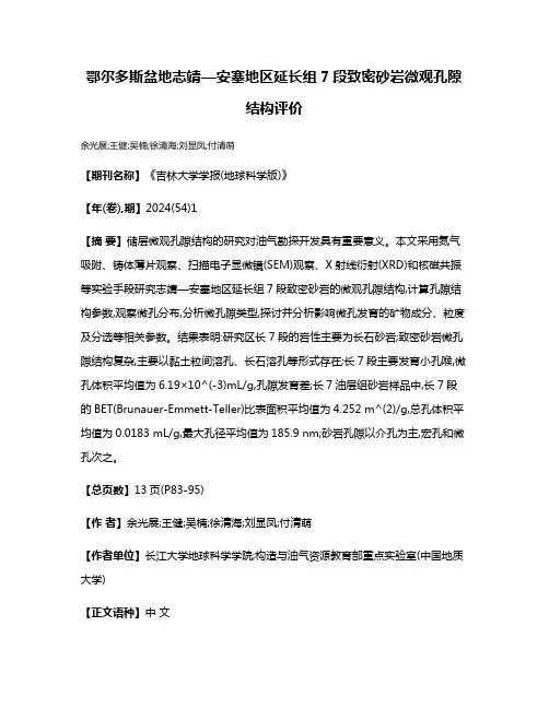 鄂尔多斯盆地志靖—安塞地区延长组7段致密砂岩微观孔隙结构评价