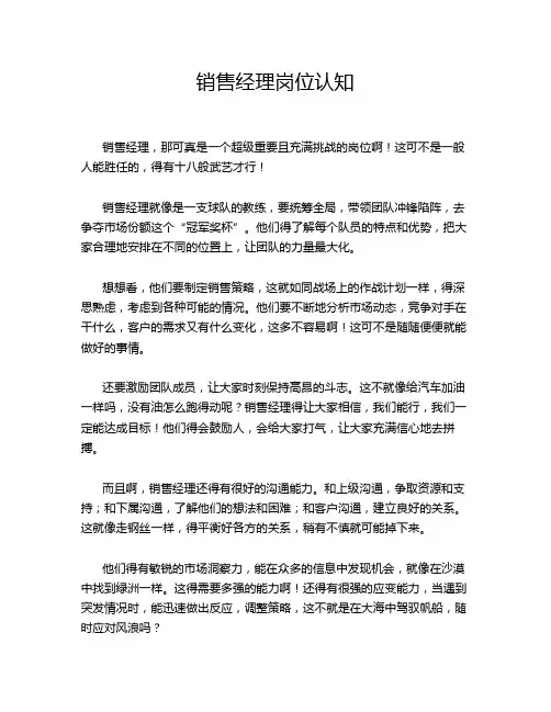 销售经理岗位认知