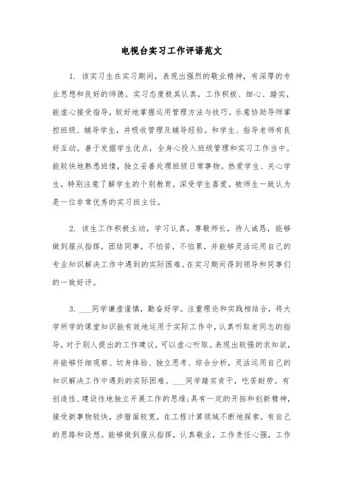 电视台实习工作评语范文(2篇)