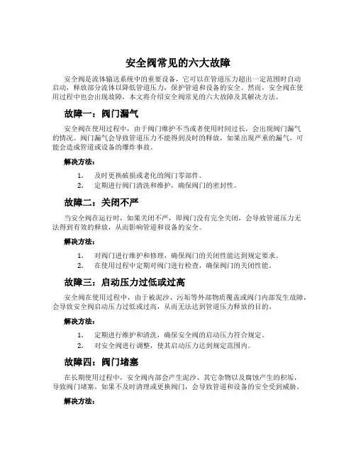 安全阀常见的六大故障