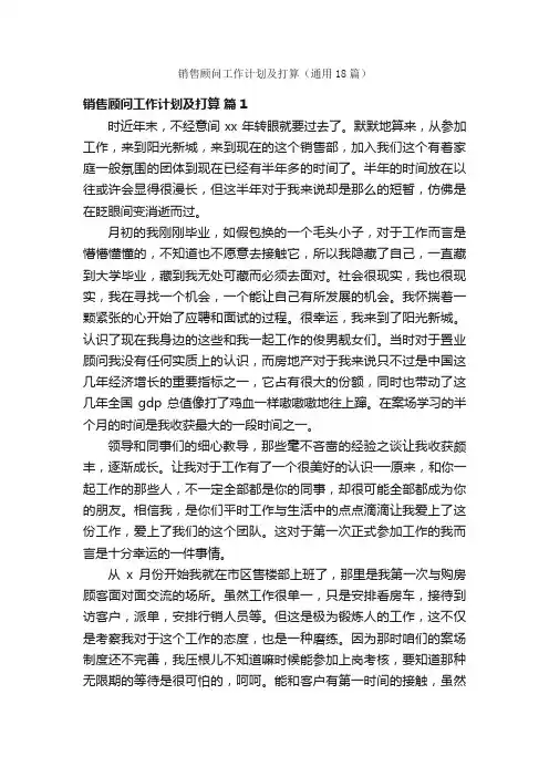 销售顾问工作计划及打算（通用18篇）