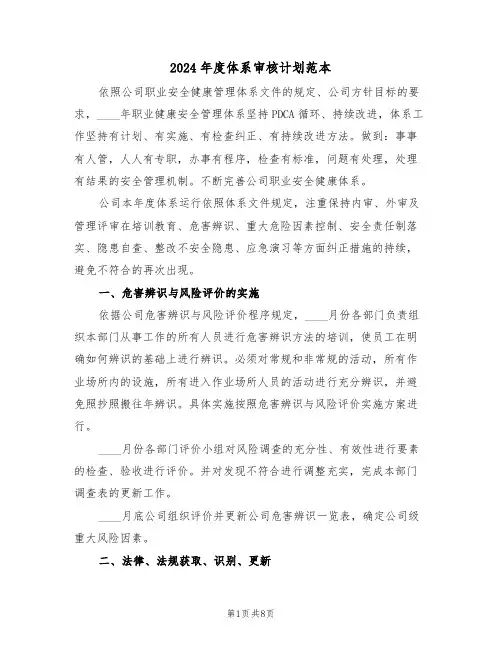 2024年度体系审核计划范本(二篇)