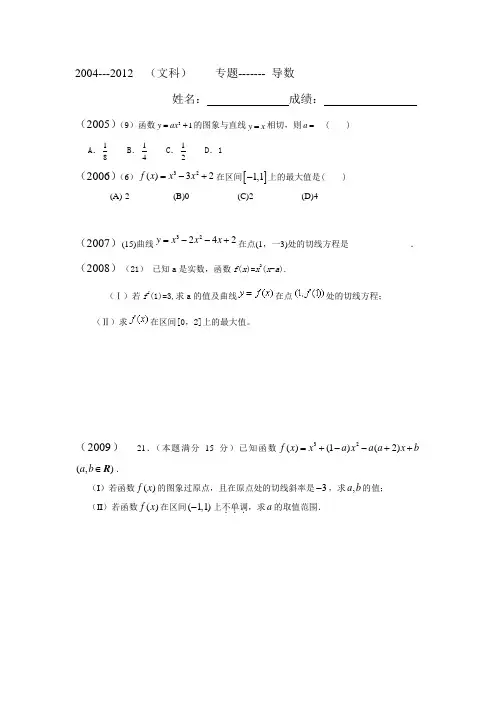 浙江高考数学2004--2012年 导数真题