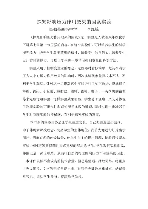 影响压力作用效果的因素实验说明