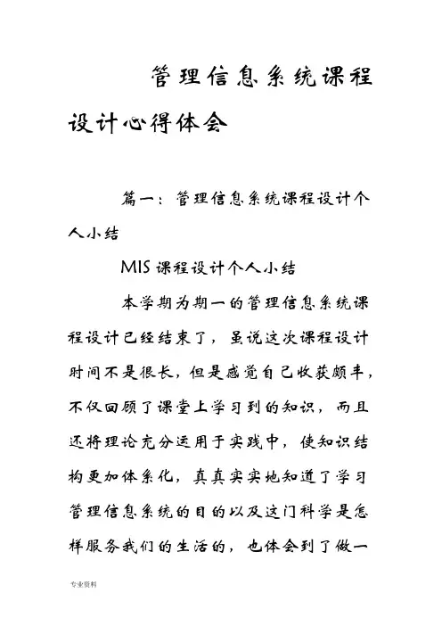 管理信息系统课程设计报告心得体会