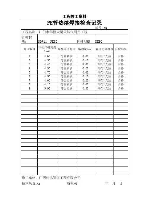 10.4PE管热熔焊接检查记录