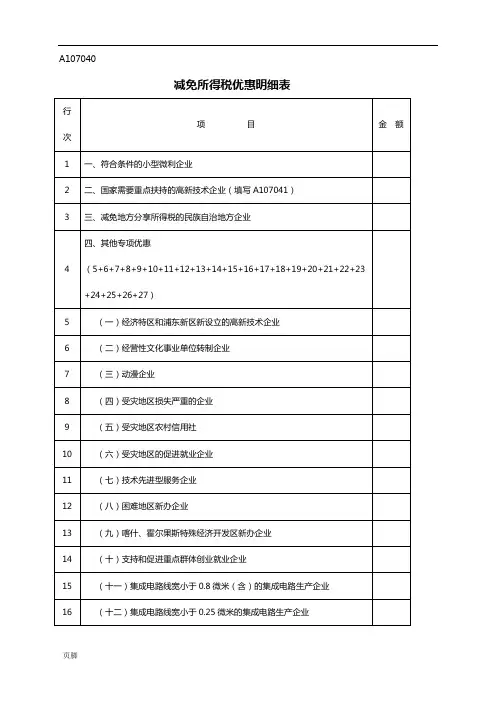 A107040《减免所得税优惠明细表格》
