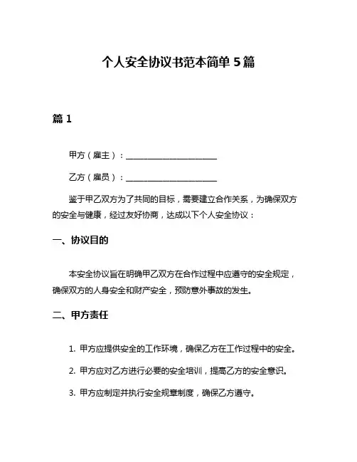 个人安全协议书范本简单5篇