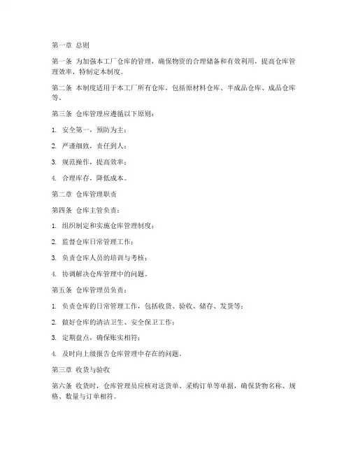 工业工厂仓库管理制度范本