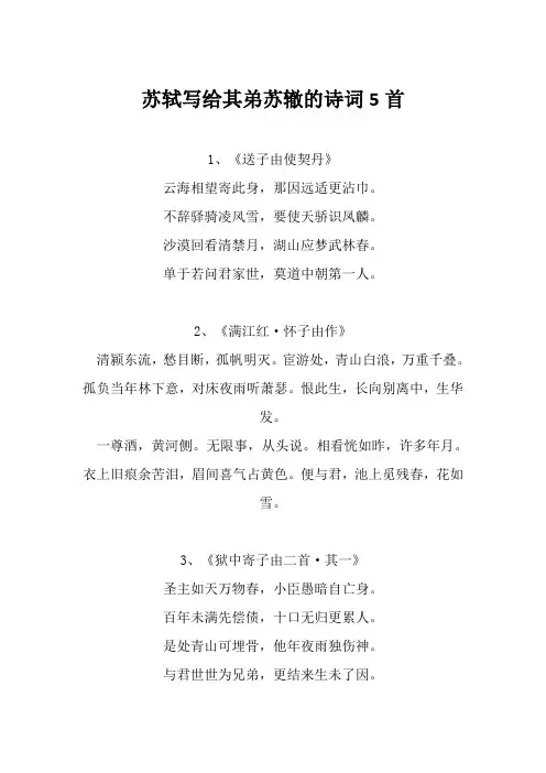 苏轼写给其弟苏辙的诗词5首