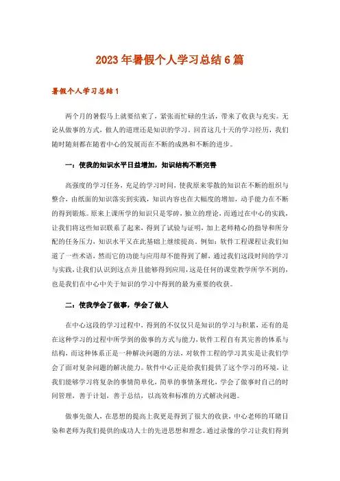 2023年暑假个人学习总结6篇