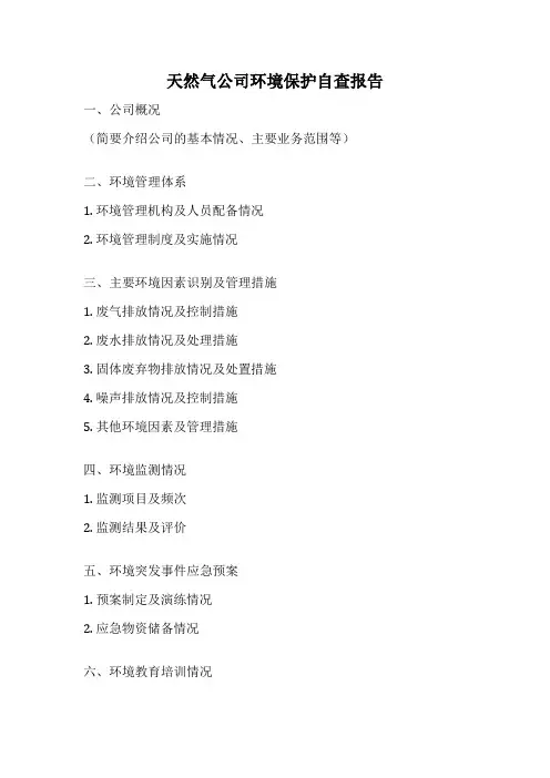 天然气公司环境保护自查报告