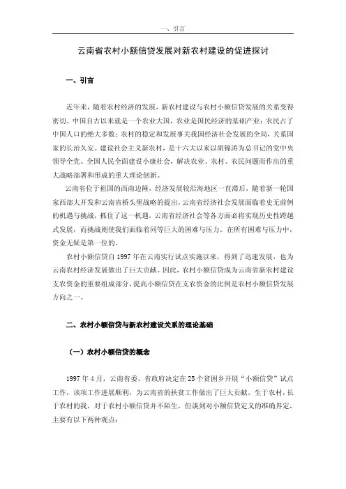 云南省农村小额信贷发展对新农村建设的促进探讨