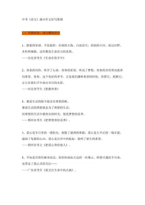 中考满分作文好句集锦