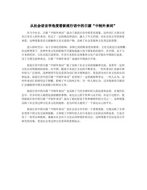 从社会语言学角度看新流行语中的日源“中制外来词”