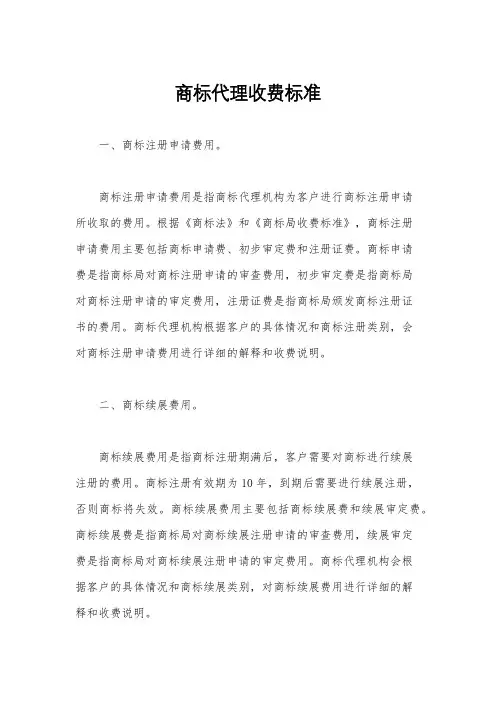 商标代理收费标准
