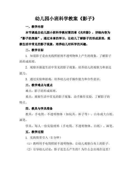 幼儿园小班科学教案《影子》