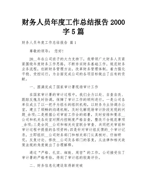 财务人员年度工作总结报告2000字5篇
