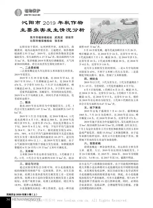 沁阳市2019 年秋作物主要虫害发生情况分析