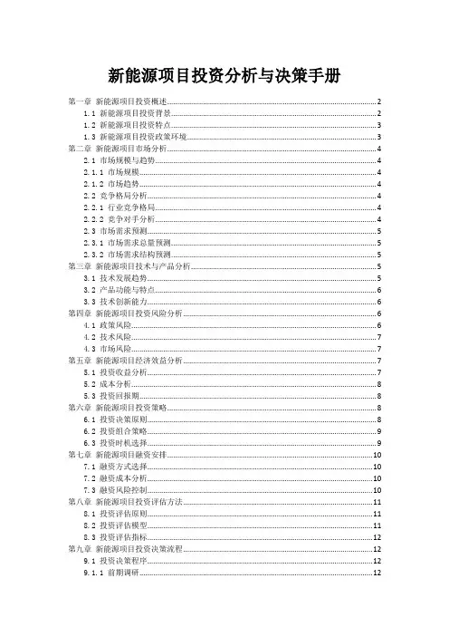 新能源项目投资分析与决策手册