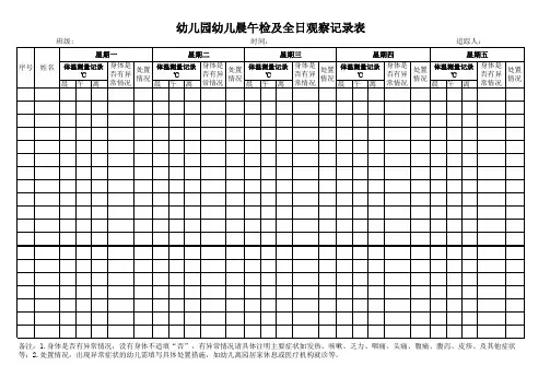 幼儿园幼儿晨午检及全日观察记录表