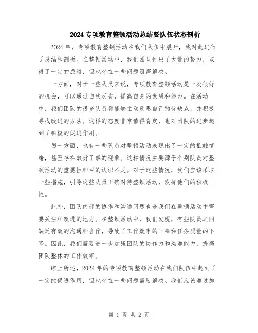 2024专项教育整顿活动总结暨队伍状态剖析